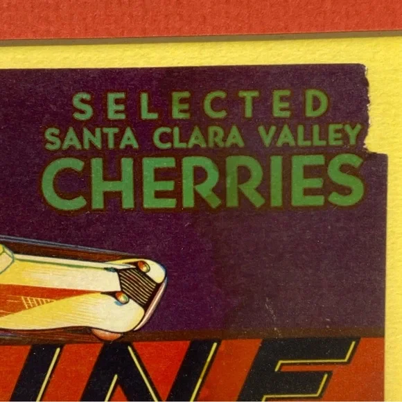 Vintage Rare Original Fruit Crate Label Day & Young Streamline Cherries Art Deco